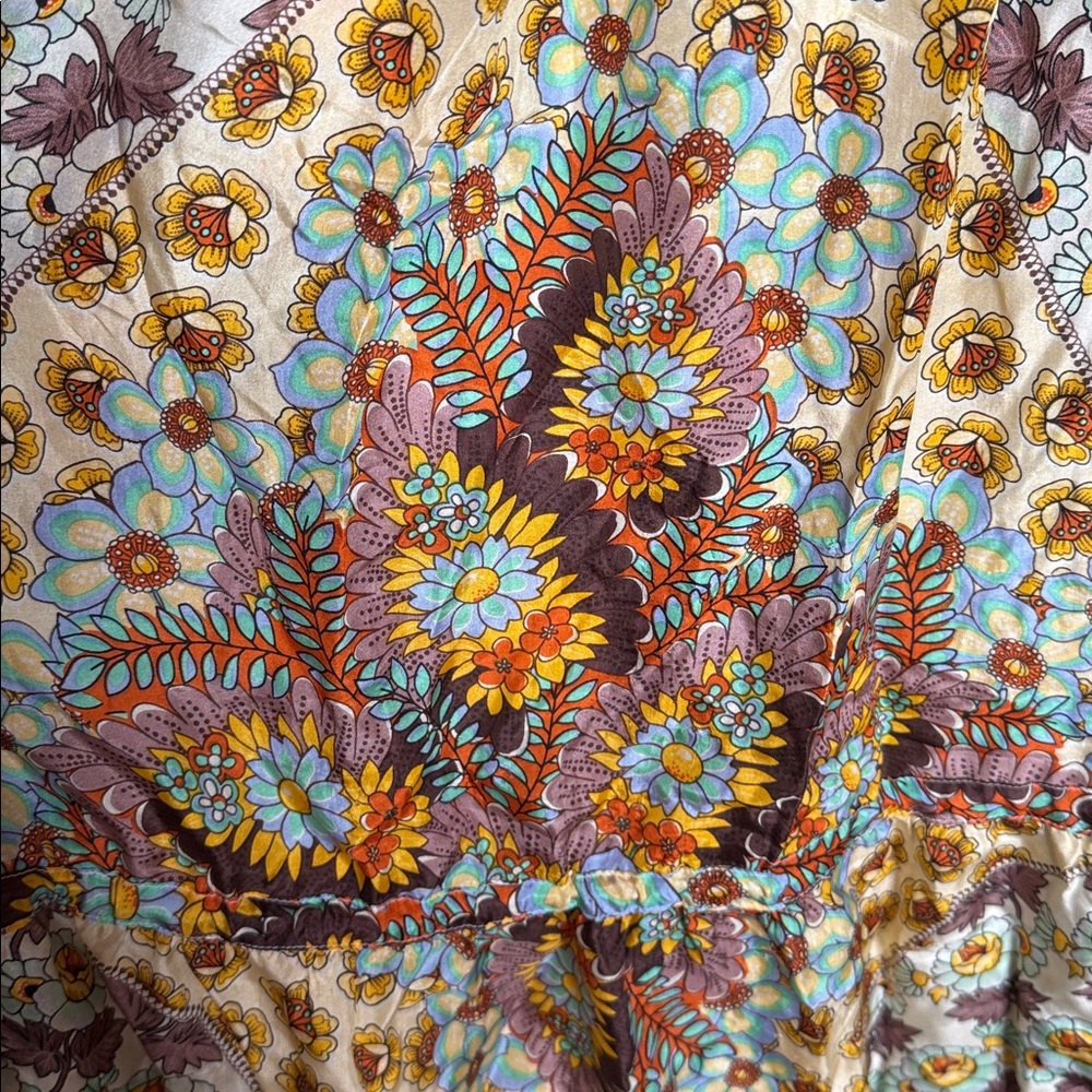 Johnny Was 100% Silk Floral Print Square Neck Boho Dress Size Large *FLAW* - Picture 9 of 13